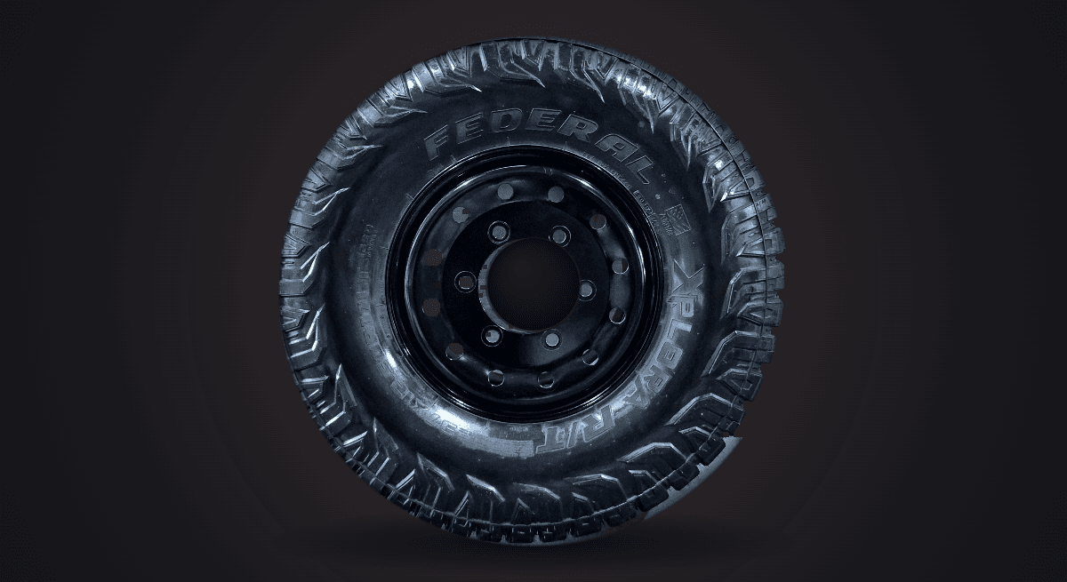 17x9 steel rim fitted with 35" off-road tyre